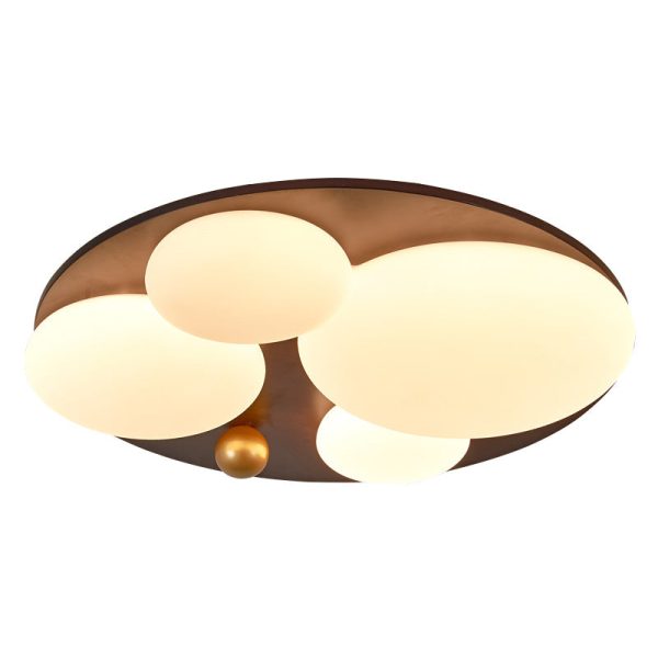 Contemporary Retro Round Golden Sphere Rubber Wood Acrylic Iron Lampshade LED Semi-Flush Mount Ceiling Light For Bedroom - Image 13