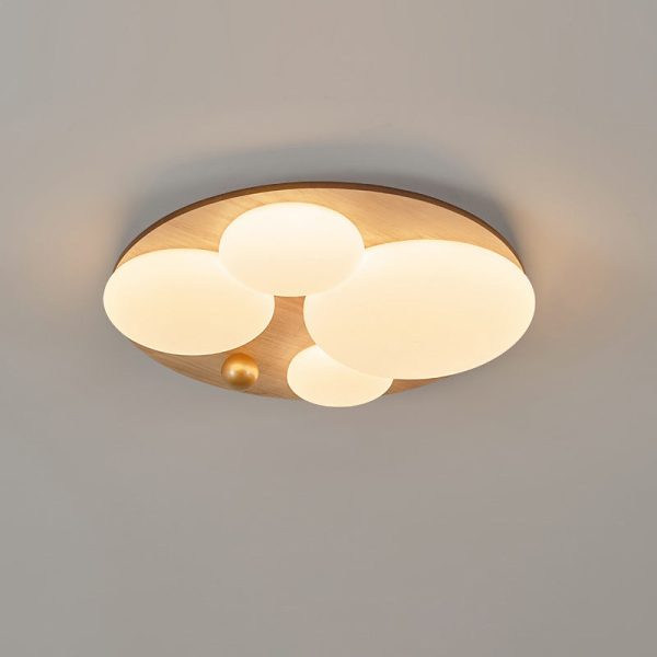 Contemporary Retro Round Golden Sphere Rubber Wood Acrylic Iron Lampshade LED Semi-Flush Mount Ceiling Light For Bedroom - Image 11