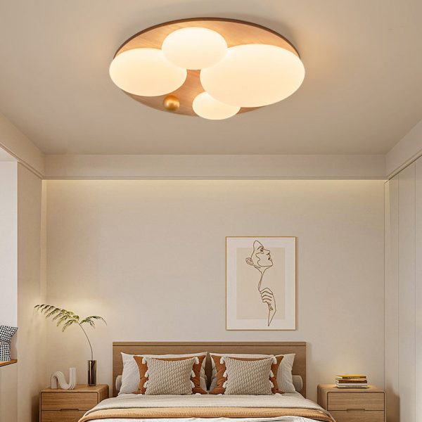 Contemporary Retro Round Golden Sphere Rubber Wood Acrylic Iron Lampshade LED Semi-Flush Mount Ceiling Light For Bedroom - Image 3