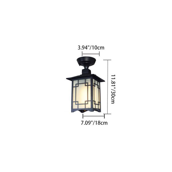 Traditional Chinese Dome Square Cube Aluminum Iron Glass Waterproof 1 - Light Semi-Flush Mount Ceiling Light For Hallways - Image 4