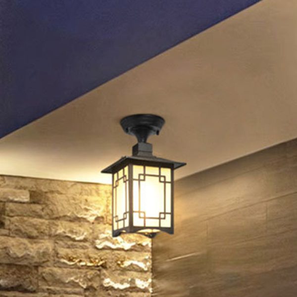 Traditional Chinese Dome Square Cube Aluminum Iron Glass Waterproof 1 - Light Semi-Flush Mount Ceiling Light For Hallways - Image 10