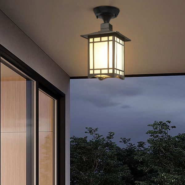 Traditional Chinese Dome Square Cube Aluminum Iron Glass Waterproof 1 - Light Semi-Flush Mount Ceiling Light For Hallways - Image 9