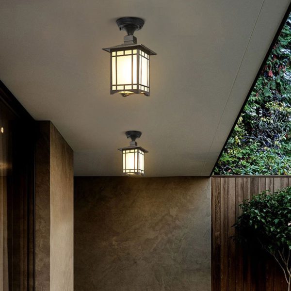 Traditional Chinese Dome Square Cube Aluminum Iron Glass Waterproof 1 - Light Semi-Flush Mount Ceiling Light For Hallways - Image 2