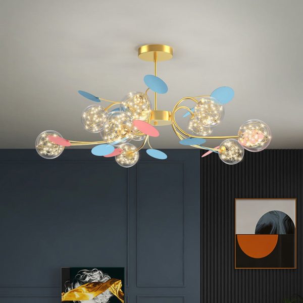 Contemporary Nordic Dome Baby's Breath Orbs Branch Curved Rod Iron Glass LED Chandeliers For Living Room - Image 16