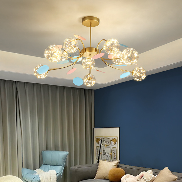 Contemporary Nordic Dome Baby's Breath Orbs Branch Curved Rod Iron Glass LED Chandeliers For Living Room - Image 2