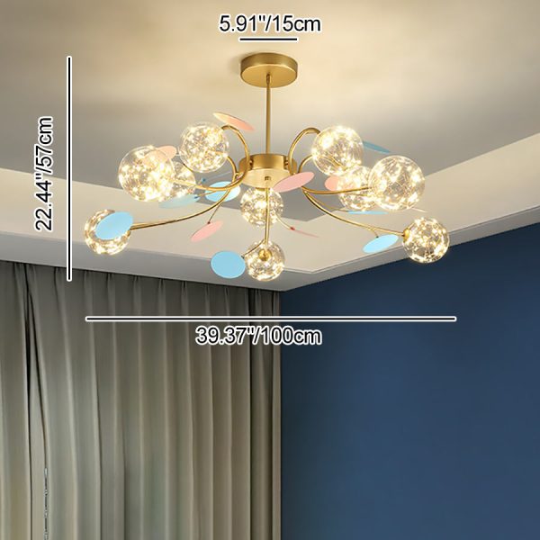 Contemporary Nordic Dome Baby's Breath Orbs Branch Curved Rod Iron Glass LED Chandeliers For Living Room - Image 4
