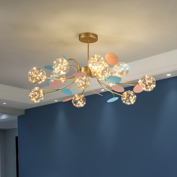 Contemporary Nordic Dome Baby's Breath Orbs Branch Curved Rod Iron Glass LED Chandeliers For Living Room - Image 13