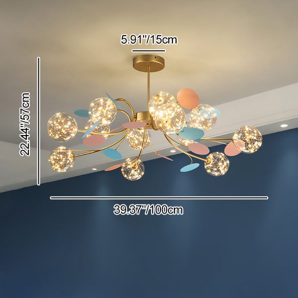 Contemporary Nordic Dome Baby's Breath Orbs Branch Curved Rod Iron Glass LED Chandeliers For Living Room - Image 5