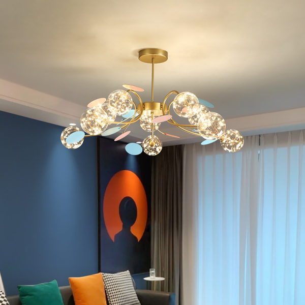 Contemporary Nordic Dome Baby's Breath Orbs Branch Curved Rod Iron Glass LED Chandeliers For Living Room - Image 14