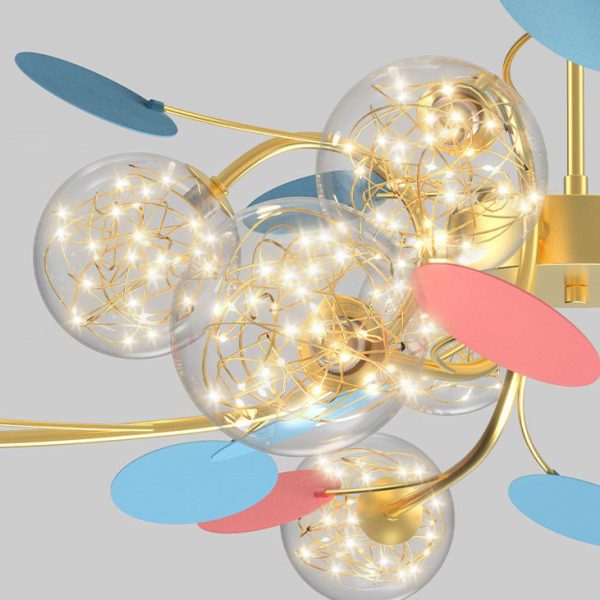 Contemporary Nordic Dome Baby's Breath Orbs Branch Curved Rod Iron Glass LED Chandeliers For Living Room - Image 6
