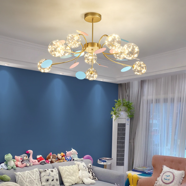 Contemporary Nordic Dome Baby's Breath Orbs Branch Curved Rod Iron Glass LED Chandeliers For Living Room - Image 12