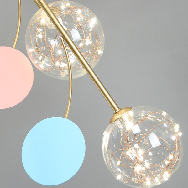 Contemporary Nordic Dome Baby's Breath Orbs Branch Curved Rod Iron Glass LED Chandeliers For Living Room - Image 9