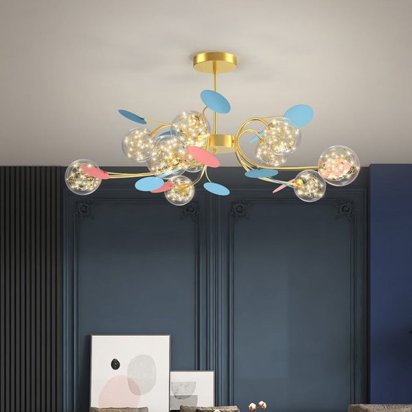 Contemporary Nordic Dome Baby's Breath Orbs Branch Curved Rod Iron Glass LED Chandeliers For Living Room - Image 15