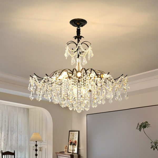 Traditional French Dome Branch Curved Rod Crystal Iron Glass 14 - Light Chandelier For Living Room - Image 10