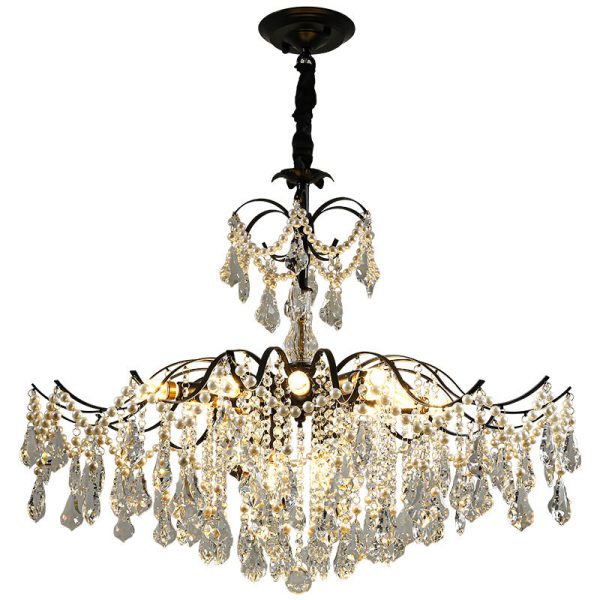 Traditional French Dome Branch Curved Rod Crystal Iron Glass 14 - Light Chandelier For Living Room - Image 14