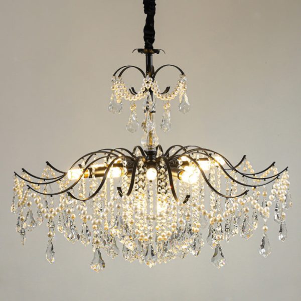Traditional French Dome Branch Curved Rod Crystal Iron Glass 14 - Light Chandelier For Living Room - Image 13