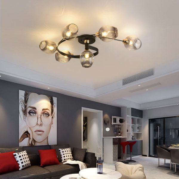 Contemporary Nordic Dome Gradient Iron Glass Lampshade 4/6 - Light Semi-Flush Mount Ceiling Light For Living Room