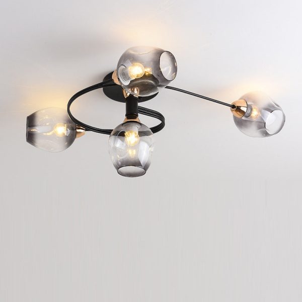 Contemporary Nordic Dome Gradient Iron Glass Lampshade 4/6 - Light Semi-Flush Mount Ceiling Light For Living Room - Image 14