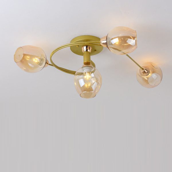 Contemporary Nordic Dome Gradient Iron Glass Lampshade 4/6 - Light Semi-Flush Mount Ceiling Light For Living Room - Image 18