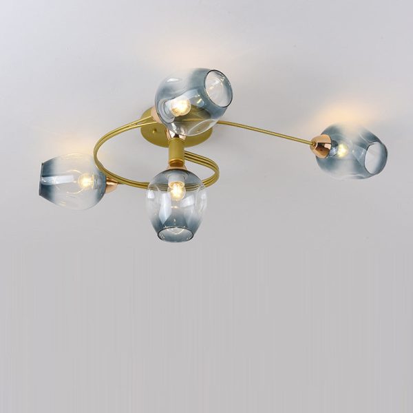 Contemporary Nordic Dome Gradient Iron Glass Lampshade 4/6 - Light Semi-Flush Mount Ceiling Light For Living Room - Image 25