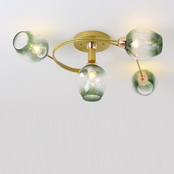 Contemporary Nordic Dome Gradient Iron Glass Lampshade 4/6 - Light Semi-Flush Mount Ceiling Light For Living Room - Image 20
