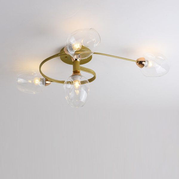 Contemporary Nordic Dome Gradient Iron Glass Lampshade 4/6 - Light Semi-Flush Mount Ceiling Light For Living Room - Image 33