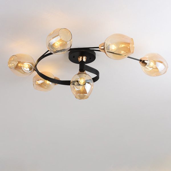 Contemporary Nordic Dome Gradient Iron Glass Lampshade 4/6 - Light Semi-Flush Mount Ceiling Light For Living Room - Image 34