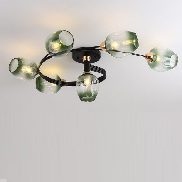 Contemporary Nordic Dome Gradient Iron Glass Lampshade 4/6 - Light Semi-Flush Mount Ceiling Light For Living Room - Image 24