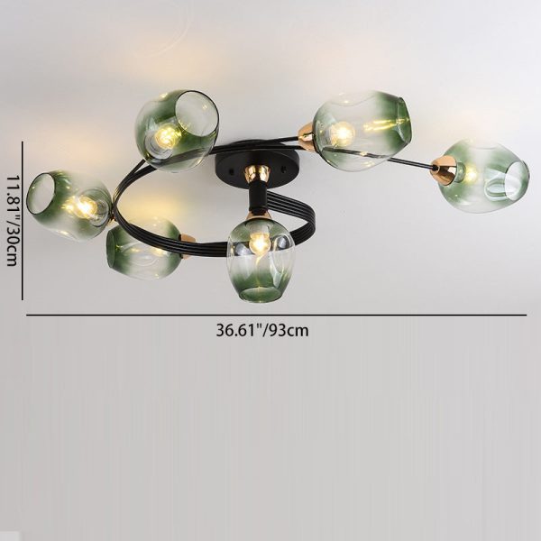 Contemporary Nordic Dome Gradient Iron Glass Lampshade 4/6 - Light Semi-Flush Mount Ceiling Light For Living Room - Image 5