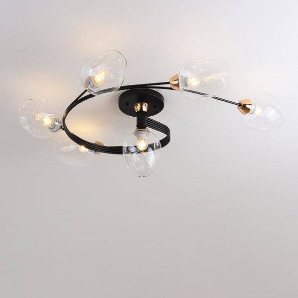 Contemporary Nordic Dome Gradient Iron Glass Lampshade 4/6 - Light Semi-Flush Mount Ceiling Light For Living Room - Image 35