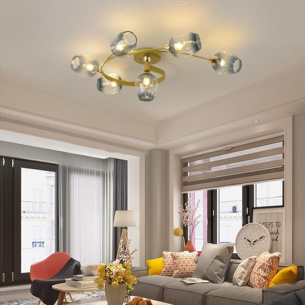 Contemporary Nordic Dome Gradient Iron Glass Lampshade 4/6 - Light Semi-Flush Mount Ceiling Light For Living Room - Image 2