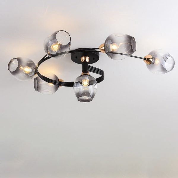 Contemporary Nordic Dome Gradient Iron Glass Lampshade 4/6 - Light Semi-Flush Mount Ceiling Light For Living Room - Image 27