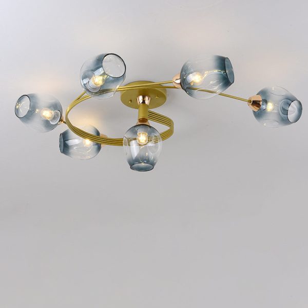 Contemporary Nordic Dome Gradient Iron Glass Lampshade 4/6 - Light Semi-Flush Mount Ceiling Light For Living Room - Image 28