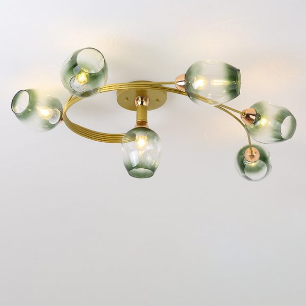 Contemporary Nordic Dome Gradient Iron Glass Lampshade 4/6 - Light Semi-Flush Mount Ceiling Light For Living Room - Image 32
