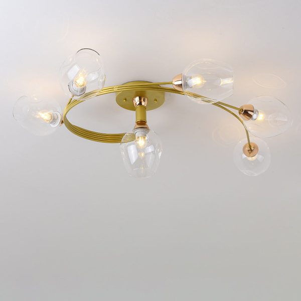Contemporary Nordic Dome Gradient Iron Glass Lampshade 4/6 - Light Semi-Flush Mount Ceiling Light For Living Room - Image 37