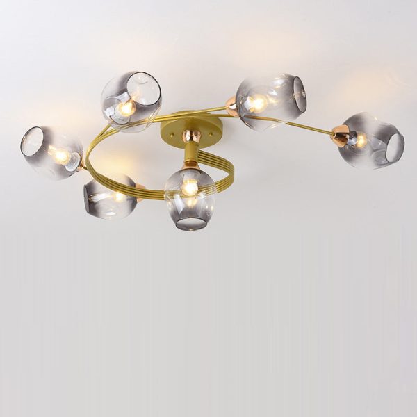 Contemporary Nordic Dome Gradient Iron Glass Lampshade 4/6 - Light Semi-Flush Mount Ceiling Light For Living Room - Image 29