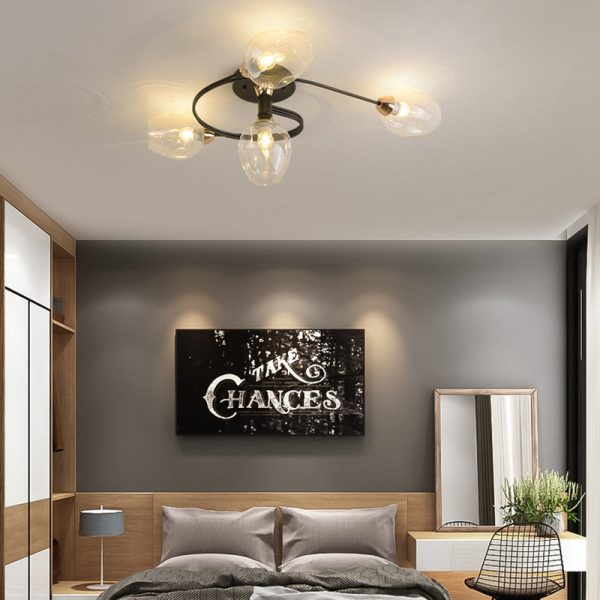 Contemporary Nordic Dome Gradient Iron Glass Lampshade 4/6 - Light Semi-Flush Mount Ceiling Light For Living Room - Image 9
