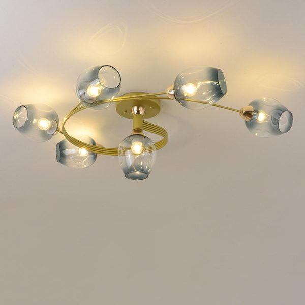 Contemporary Nordic Dome Gradient Iron Glass Lampshade 4/6 - Light Semi-Flush Mount Ceiling Light For Living Room - Image 31