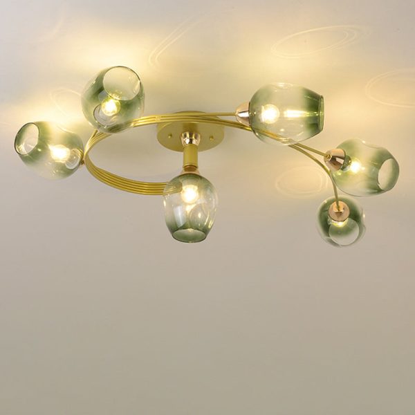 Contemporary Nordic Dome Gradient Iron Glass Lampshade 4/6 - Light Semi-Flush Mount Ceiling Light For Living Room - Image 30