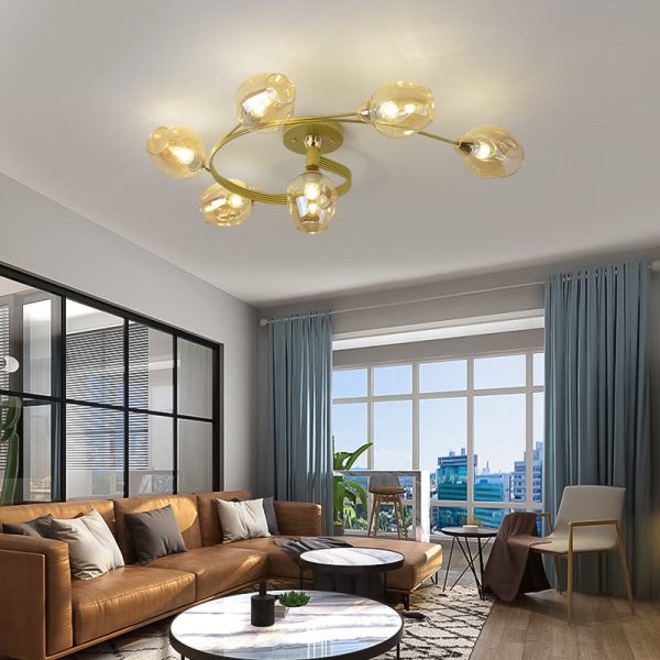 Contemporary Nordic Dome Gradient Iron Glass Lampshade 4/6 - Light Semi-Flush Mount Ceiling Light For Living Room - Image 3