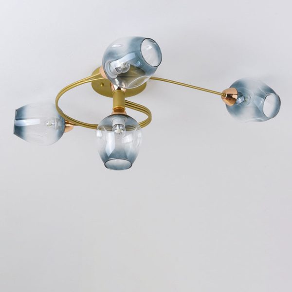 Contemporary Nordic Dome Gradient Iron Glass Lampshade 4/6 - Light Semi-Flush Mount Ceiling Light For Living Room - Image 21
