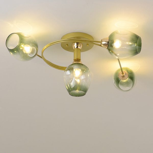 Contemporary Nordic Dome Gradient Iron Glass Lampshade 4/6 - Light Semi-Flush Mount Ceiling Light For Living Room - Image 19