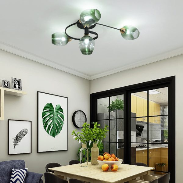 Contemporary Nordic Dome Gradient Iron Glass Lampshade 4/6 - Light Semi-Flush Mount Ceiling Light For Living Room - Image 11