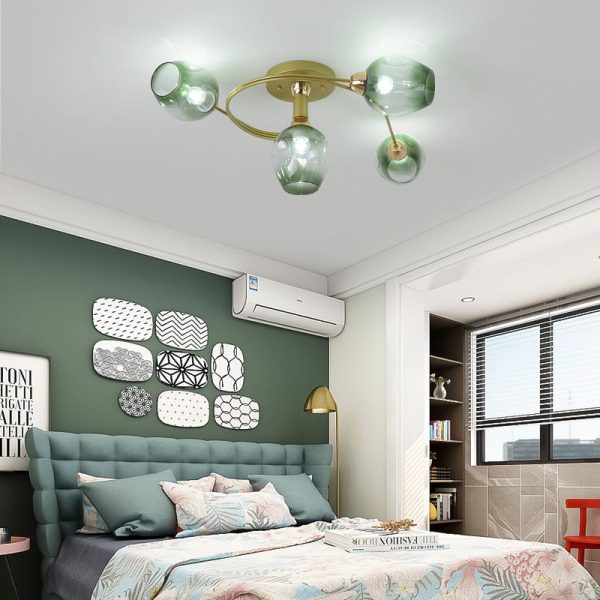 Contemporary Nordic Dome Gradient Iron Glass Lampshade 4/6 - Light Semi-Flush Mount Ceiling Light For Living Room - Image 10