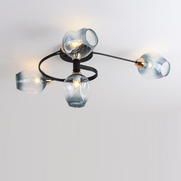 Contemporary Nordic Dome Gradient Iron Glass Lampshade 4/6 - Light Semi-Flush Mount Ceiling Light For Living Room - Image 13