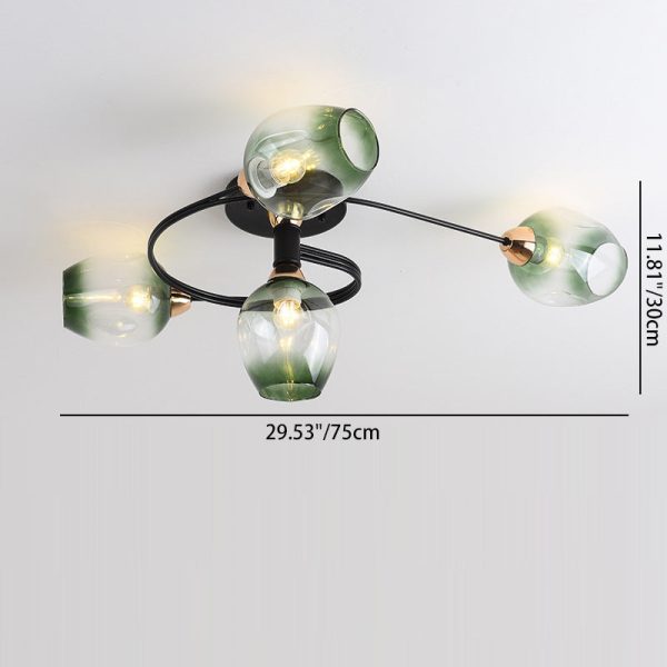 Contemporary Nordic Dome Gradient Iron Glass Lampshade 4/6 - Light Semi-Flush Mount Ceiling Light For Living Room - Image 4
