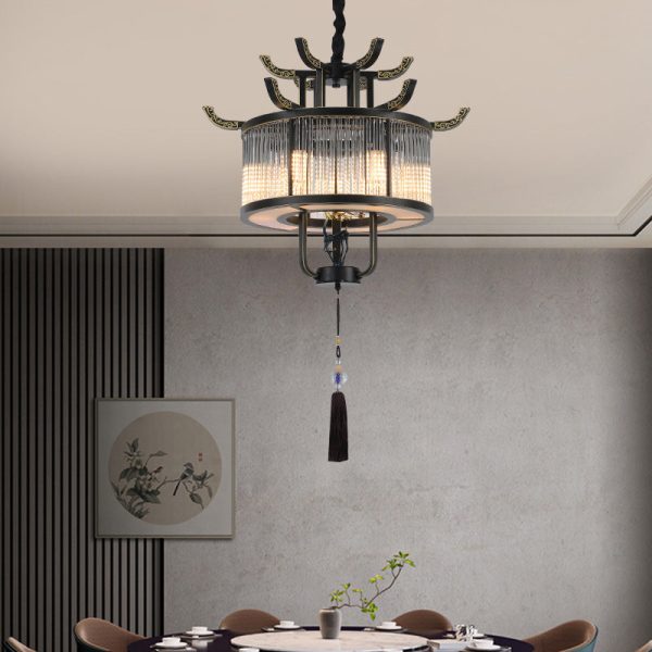Traditional Chinese Dome Deer Round Rectangle Crystal Iron 4/6/8/10 - Light Chandelier For Dining Room
