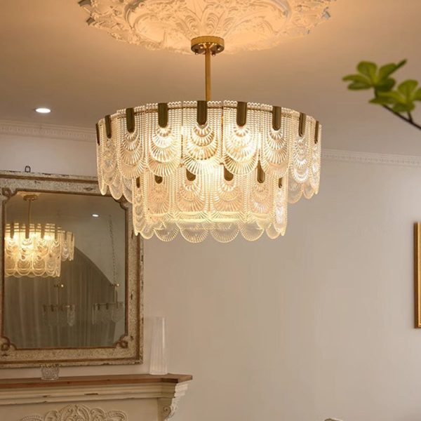 Traditional French Dome Round Double Layer Iron Glass 6/9/12 - Light Chandelier For Living Room