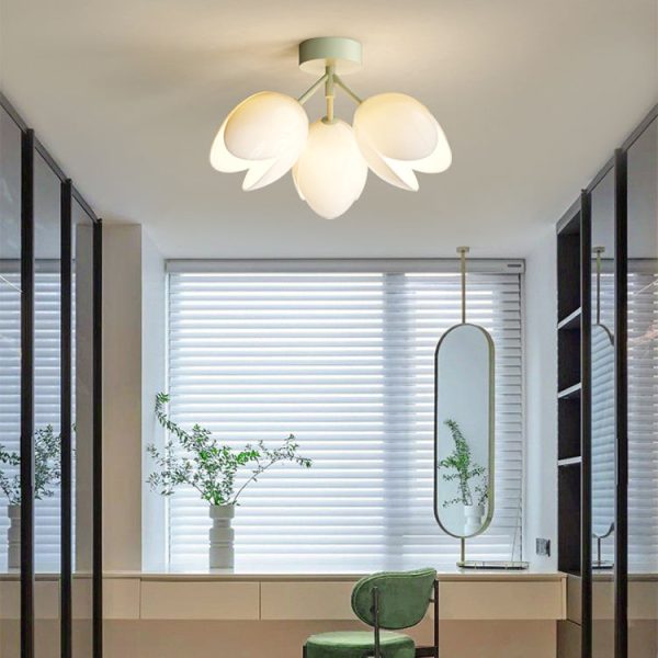 Contemporary Nordic Dome Tulip Flower Iron PE Lampshade LED Semi-Flush Mount Ceiling Light For Hallways - Image 16