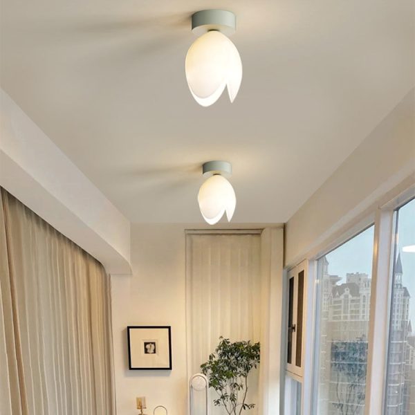 Contemporary Nordic Dome Tulip Flower Iron PE Lampshade LED Semi-Flush Mount Ceiling Light For Hallways - Image 11